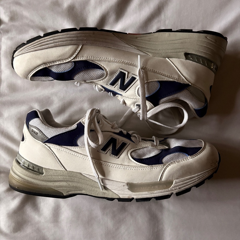 New Balance 992 White and Dark Blue Sneakers